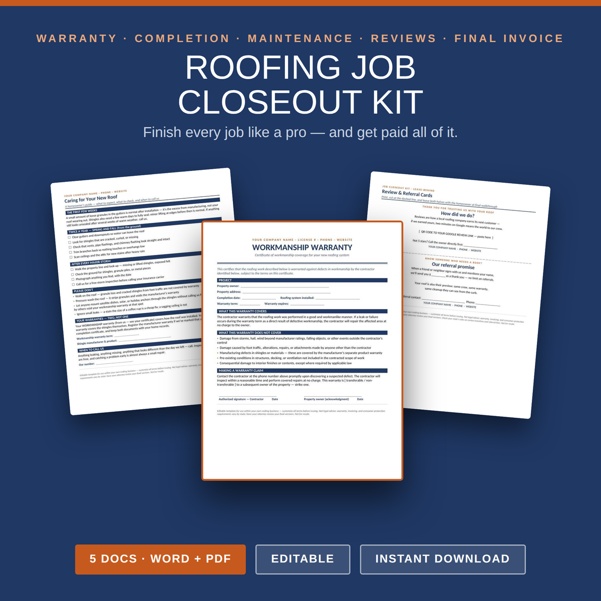 Roofing Job Closeout Kit