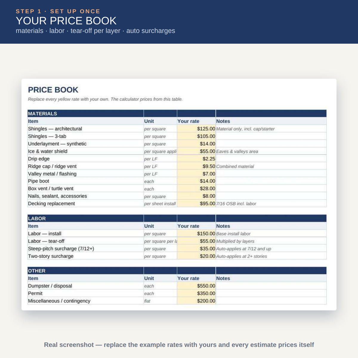 Roofing Estimate Calculator (Excel + Google Sheets)