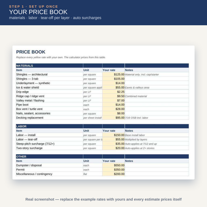 Roofing Estimate Calculator (Excel + Google Sheets)