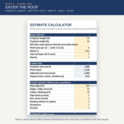 Roofing Estimate Calculator (Excel + Google Sheets)