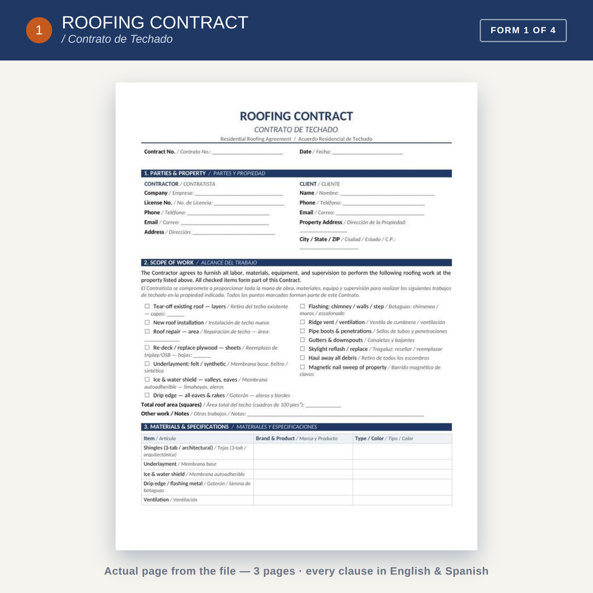 Bilingual Roofing Forms Pack (English/Spanish)
