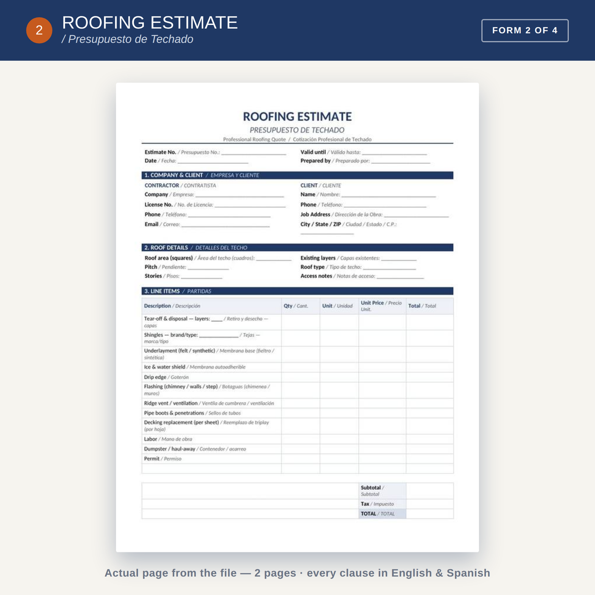 Bilingual Roofing Forms Pack (English/Spanish)