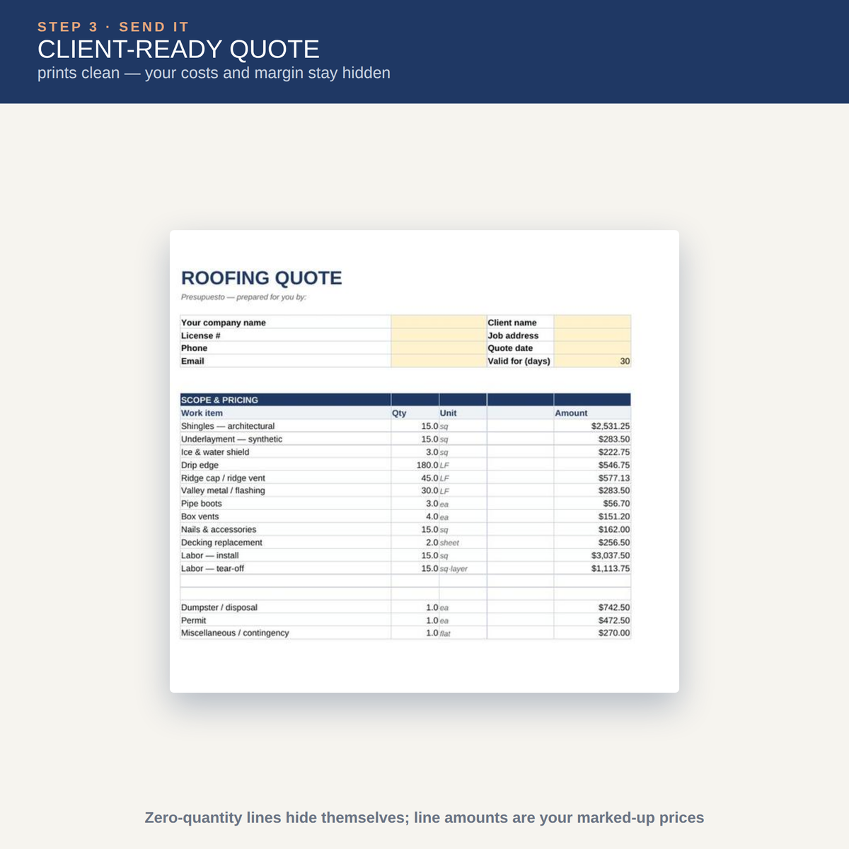Roofing Estimate Calculator (Excel + Google Sheets)